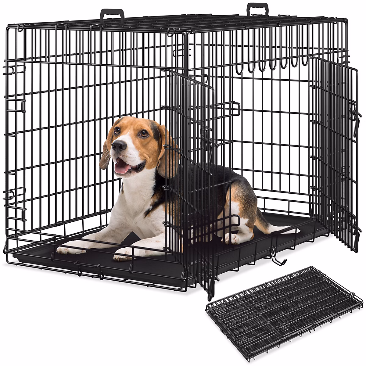 Caisse grillagée pour chien pliable avec 2 poignées de transport noir | Chien