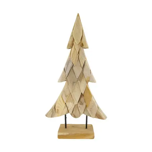 Arbre de Noël en bois de teck naturel sur pied - 32 x 12 x 58 cm