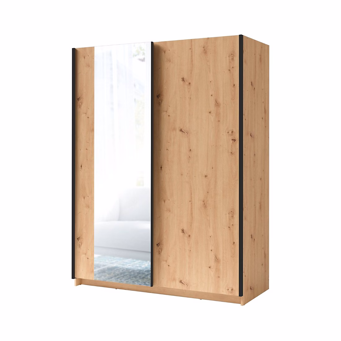Armoire penderie – Armoire GOZU 151 cm avec 2 portes coulissantes et miroir Chene artisan