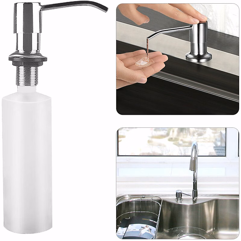 Accessoires de salle de bains – BASHLWUA Sous l'évier de cuisine Silver Distributeur de savon 300 ml Distributeur de savon Pompe à liquide portative Installation