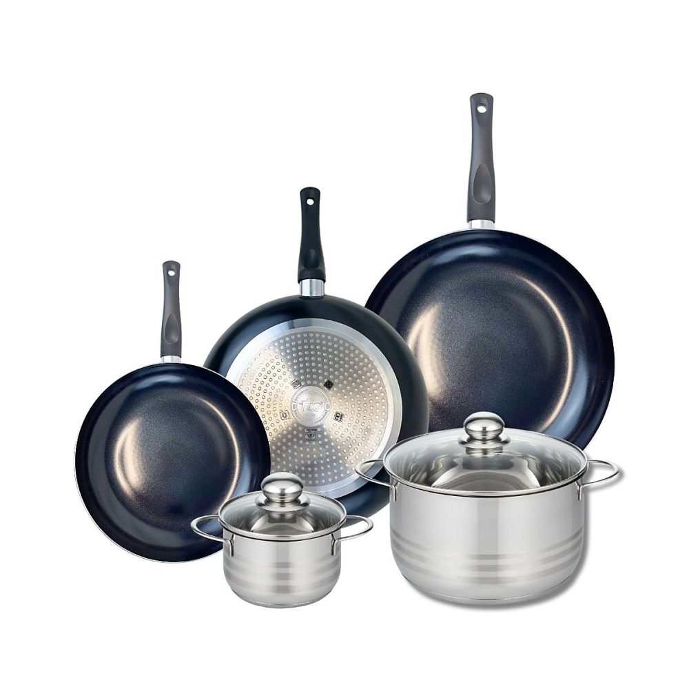 Ensemble de 3 Poêles de cuisson 24 – 28 et 32 cm et 2 faitouts 14 et 24 cm Elo Prima Brillant