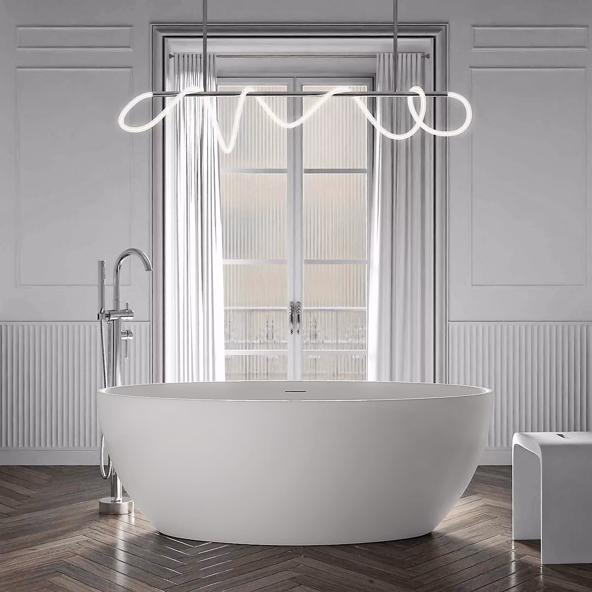 Baignoire îlot Acrylique ovale 160 × 80 × 60cm Blanc brillant + Bonde et trop plein – TERRA 2.0