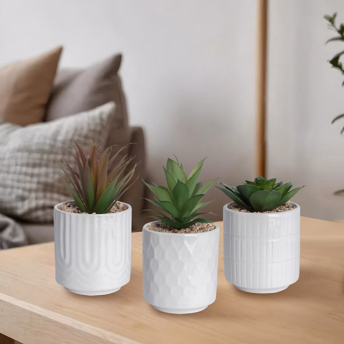 3 plantes artificielles – pot en céramique blanc ∅10 x H.18cm JBY Creation