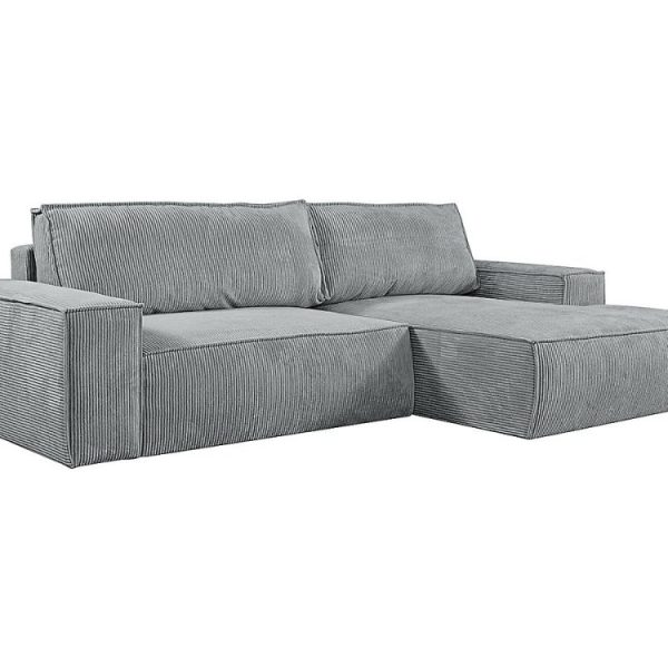 Canapé convertible – Canapé d'angle droit convertible en velours côtelé gris clair AMELIA