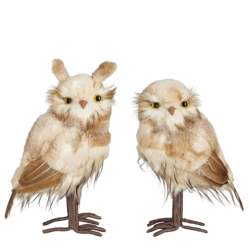 Figurine décorative hibou à poser coloris beige - 31 x 18 x 15 cm