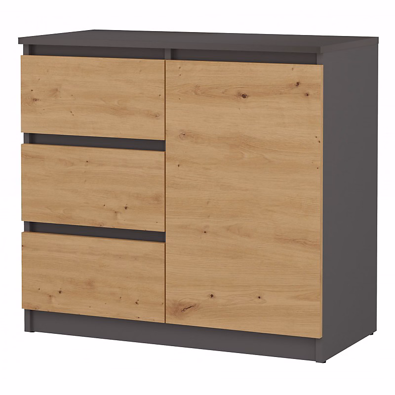 Buffet 1 porte 3 tiroirs | Dimensions 80 × 40 × 75 cm – Rangement séjour – Style moderne – DUNJA