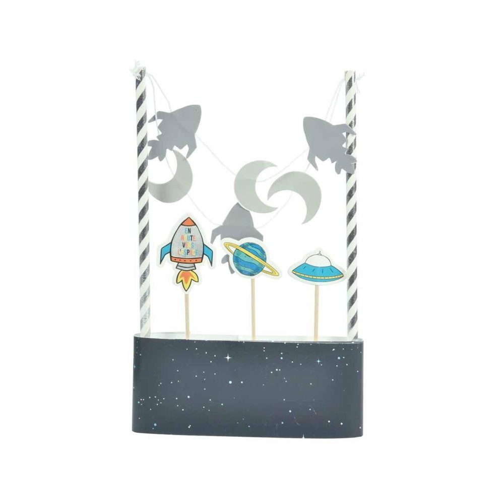 HOMEA Décoration de gâteau espace 25cm bleu – 25cm 2,1 cm
