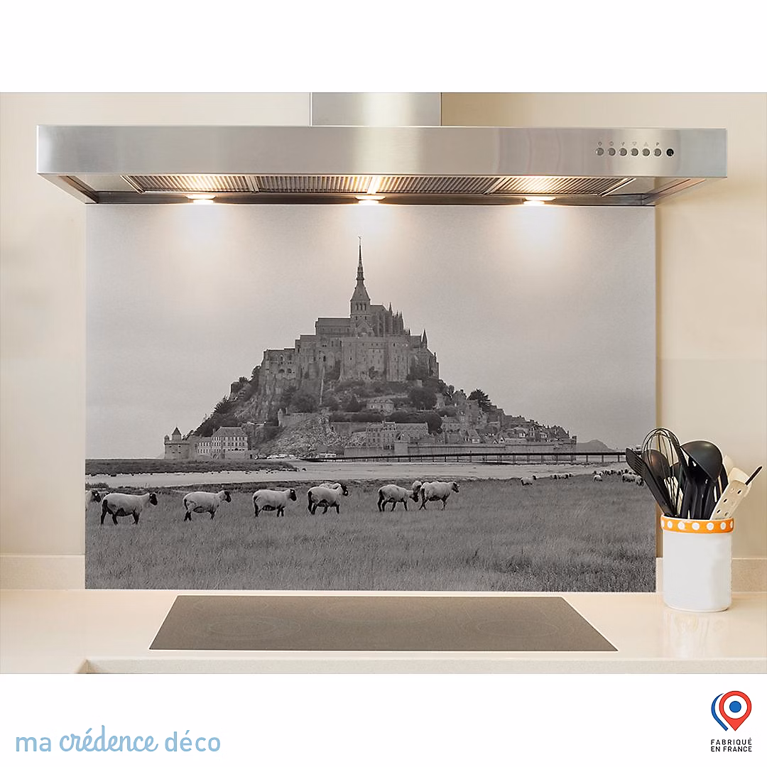 Crédence cuisine fond de hotte Mont Saint Michel – Verre trempé | L 90 cm x H 70 cm | MaCrédenceDéco