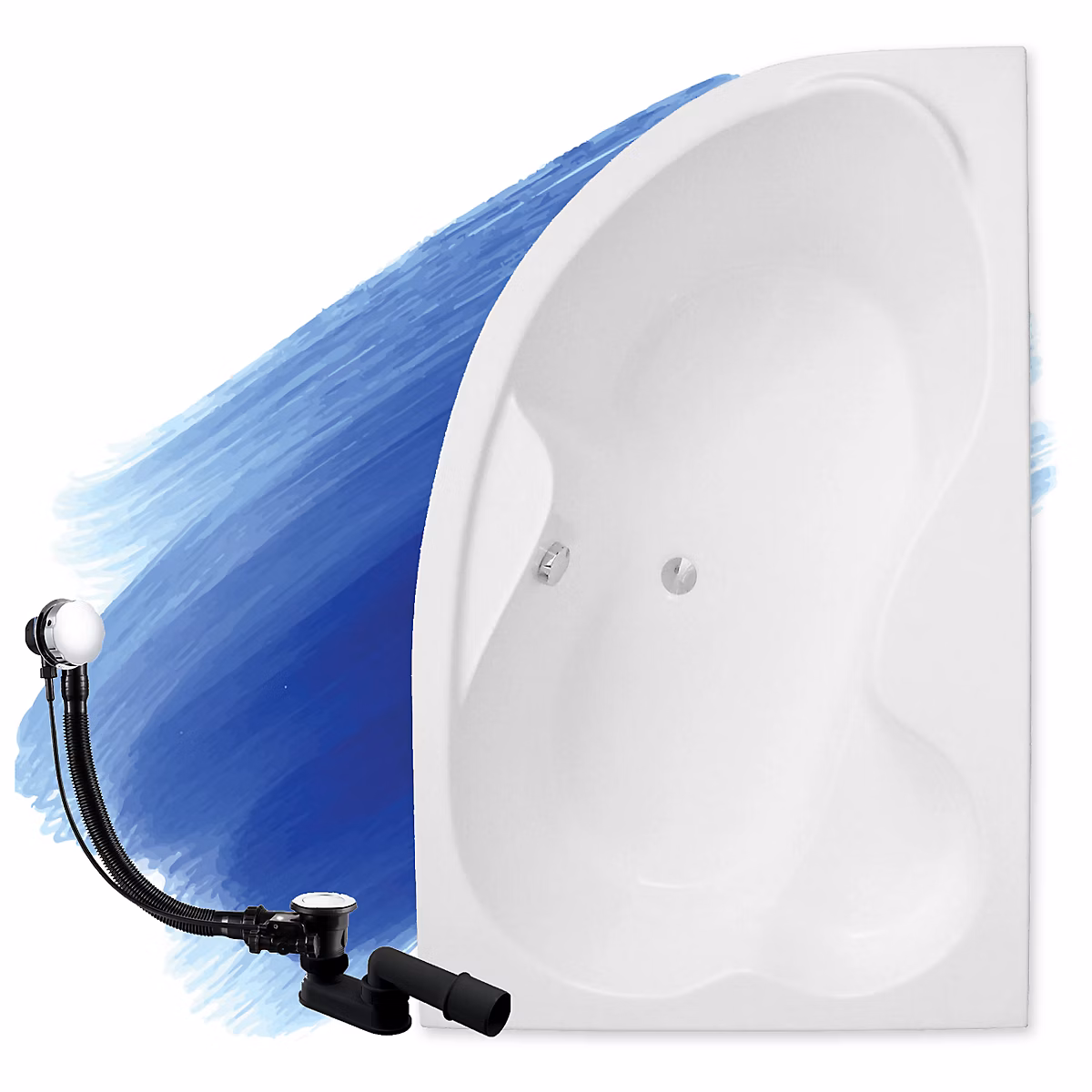 Baignoire asymétrique 160 x 105 Droite MEGA acrylique blanc – sans Habillage + Pieds + Vidage à chromé
