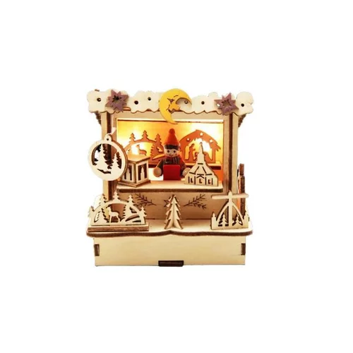 Chalet Marché de Noël avec Lune Led 3/ 10x11x7 cm