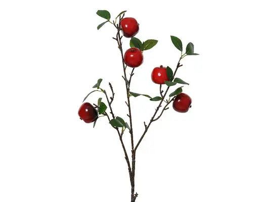 Tige artificielle avec pommes rouges en mousse et feuilles vertes - H 60 cm