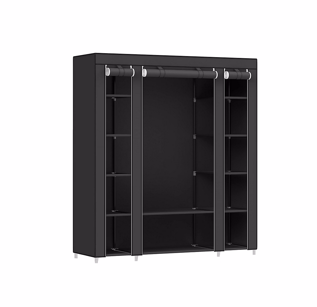 Portant vêtement – Armoire de rangement en tissu noir avec penderie metallique et 12 compartiments