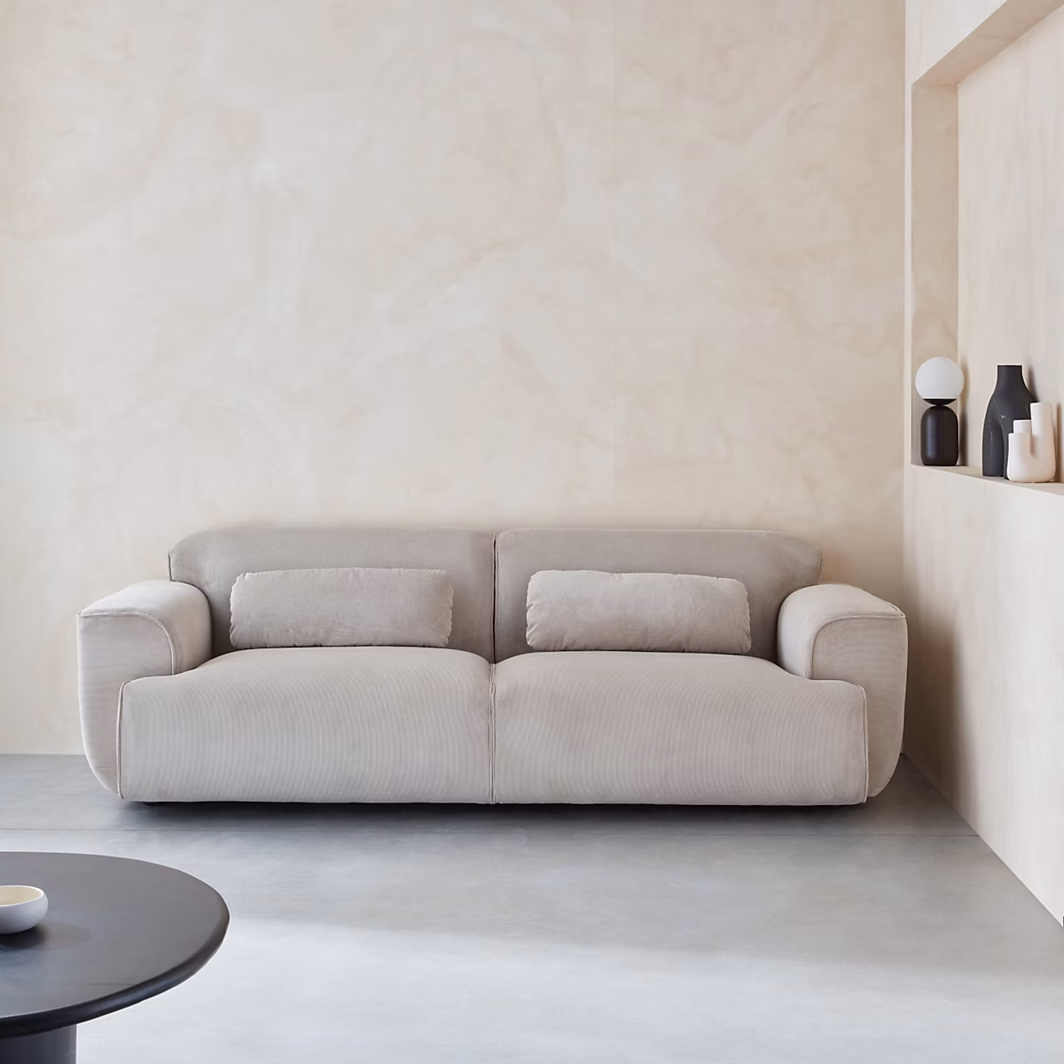 Canapé 3 places. tissu velours côtelé. 2 coussins déhoussables. Wallas L 230 x P 98 x H 73cm | Canapé