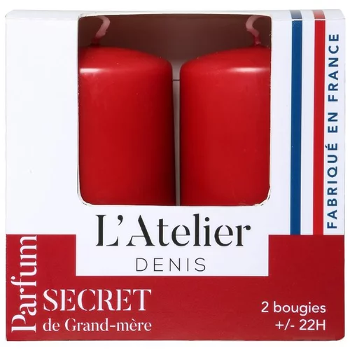 Bougies cylindriques rouge parfum secret de grand-mère L’Atelier de Denis - L’étui de 2