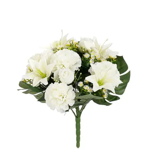 Bouquet artificiel de Zinnia et Lys crème - Ø 30 x H 34 cm
