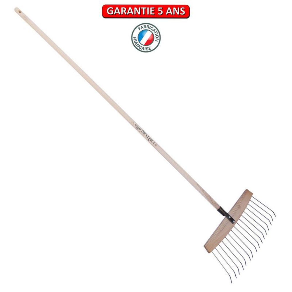 OUTILS PERRIN Balai à feuilles et gazon bois/acier 16 dents, manche 165cm Gris algue