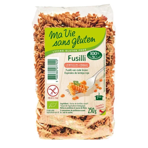 Fusillis aux lentilles corail bio en sachet de 250 g