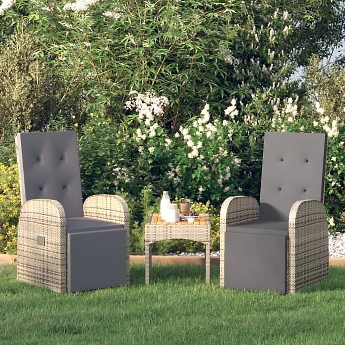 319538 vidaXL Chaises de jardin inclinables coussins 2pcs Gris Résine tressée – Réf. VSRRHGZLX0493074935