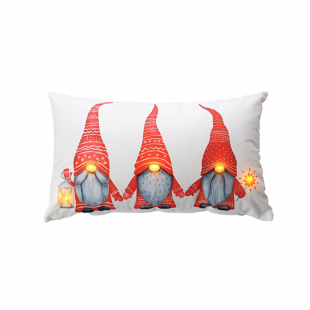 Coussin rectangulaire lumineux de Noël en velours motif lutin Blanc – L. 30 x l. 50 x H. 5 cm
