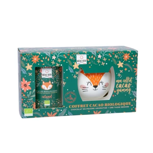 Coffret pour chocolat chaud au caramel avec cacao et mug renard Quai sud - 250 g