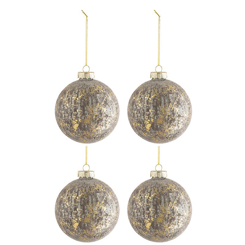 Boite de 4 boules de Noël en verre gris 10 × 10 × 10 cm