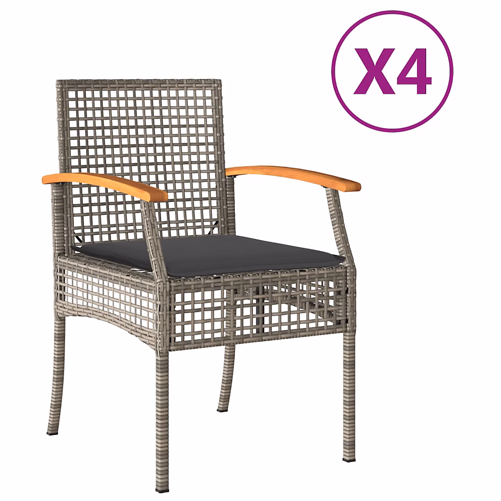 Chaises de jardin coussins gris résine tressée acacia vidaXL – lot de 4