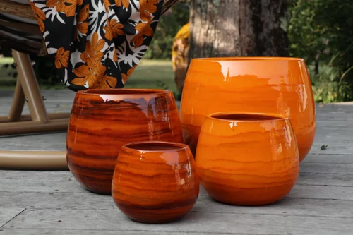 Pot en terre émaillée orange Savane Les Poteries d'Albi Cancale - Ø Ø 17 x H 17 cm