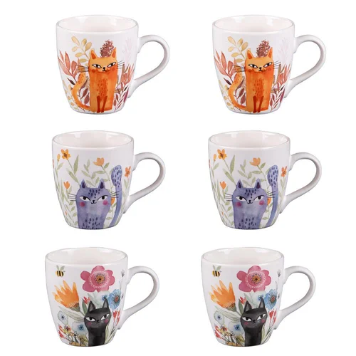 Tasses en porcelaine blanche motifs chats Ø 8 cm Coffret Savannah - 23 cl