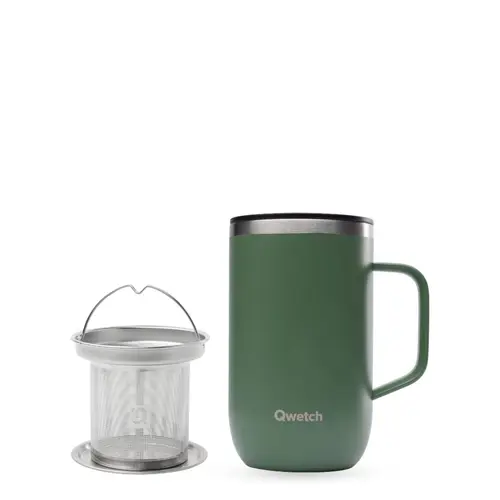 Mug isotherme en inox recyclé Qwetch Active Matt kaki - 470 ml