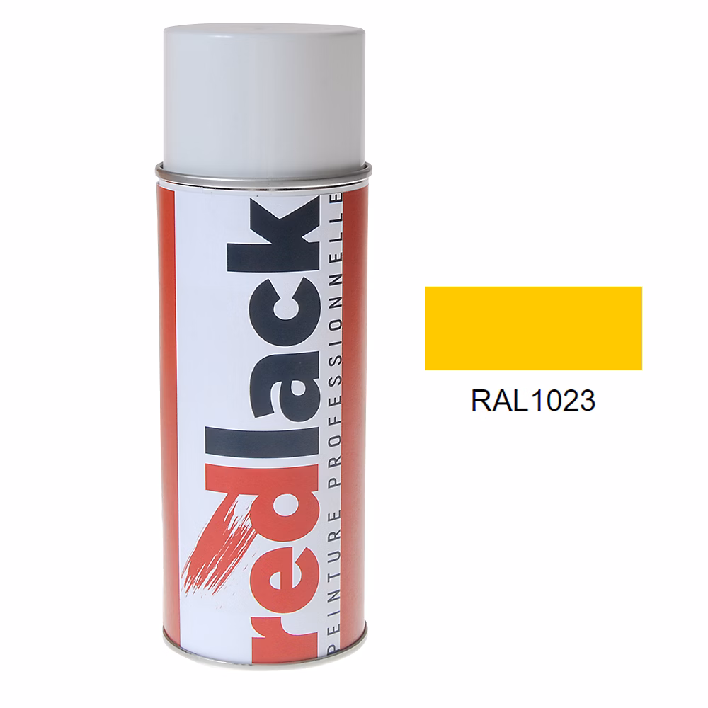 Bombe de peinture Aérosol – spray, 400ml, RAL 1023 Jaune signalisation, Mat, multisupport, Redlack, RAL1023