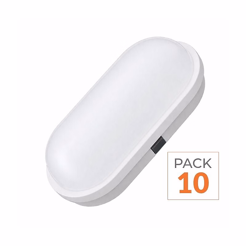 Applique LED Murale 20W Blanche Ovale IP65 – Pack de 10, Blanc Neutre 4000K, 5500K, SILAMP