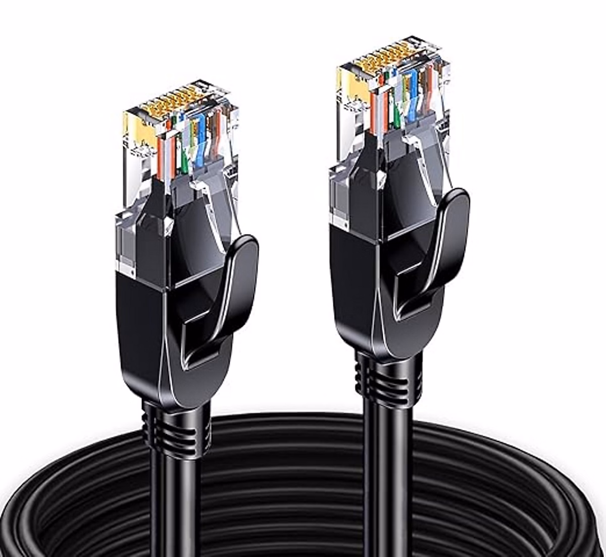 Elfcam | Câble Ethernet RJ45 Cat 7 SFTP 25m (Rond Noir) – 10Gbps – 600MHz – Cuivre – Anti – Interférences