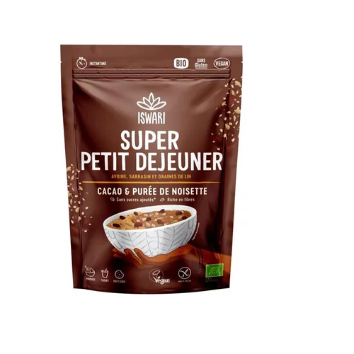Super Petit-déjeuner bio cacao, purée de noisette Iswari - 360 g