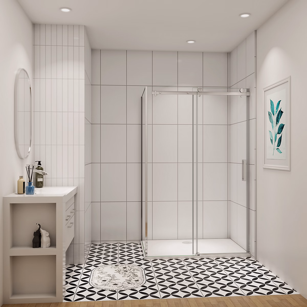 cabine de douche coulissante 140 × 90 × 195cm – Installation réversible | 8mm verre de sécurité | porte de douche coulissante