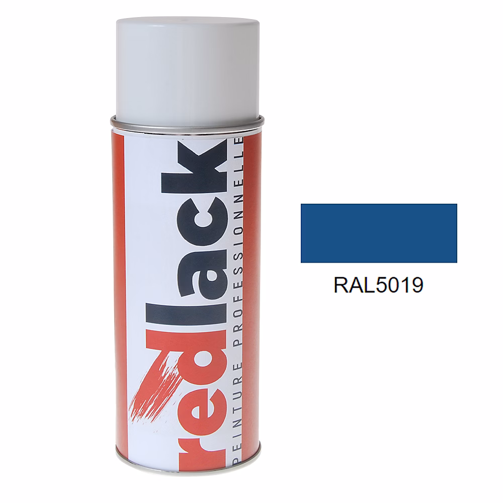 Bombe de peinture Aérosol – spray, 400ml, RAL 5019 Bleu capri, Satiné, multisupport, Redlack, RAL5019
