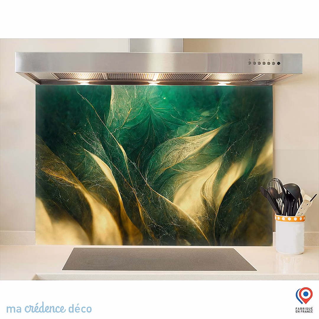 Crédence cuisine fond de hotte Marbre doré 7 | Verre trempé – L 90 cm x H 60 cm – MaCrédenceDéco