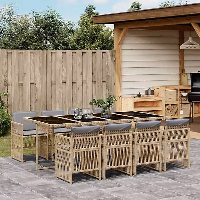 Salon et mobilier de jardin – Ensemble jardin vidaXL 9 pièces Mélange Beige résine tressée