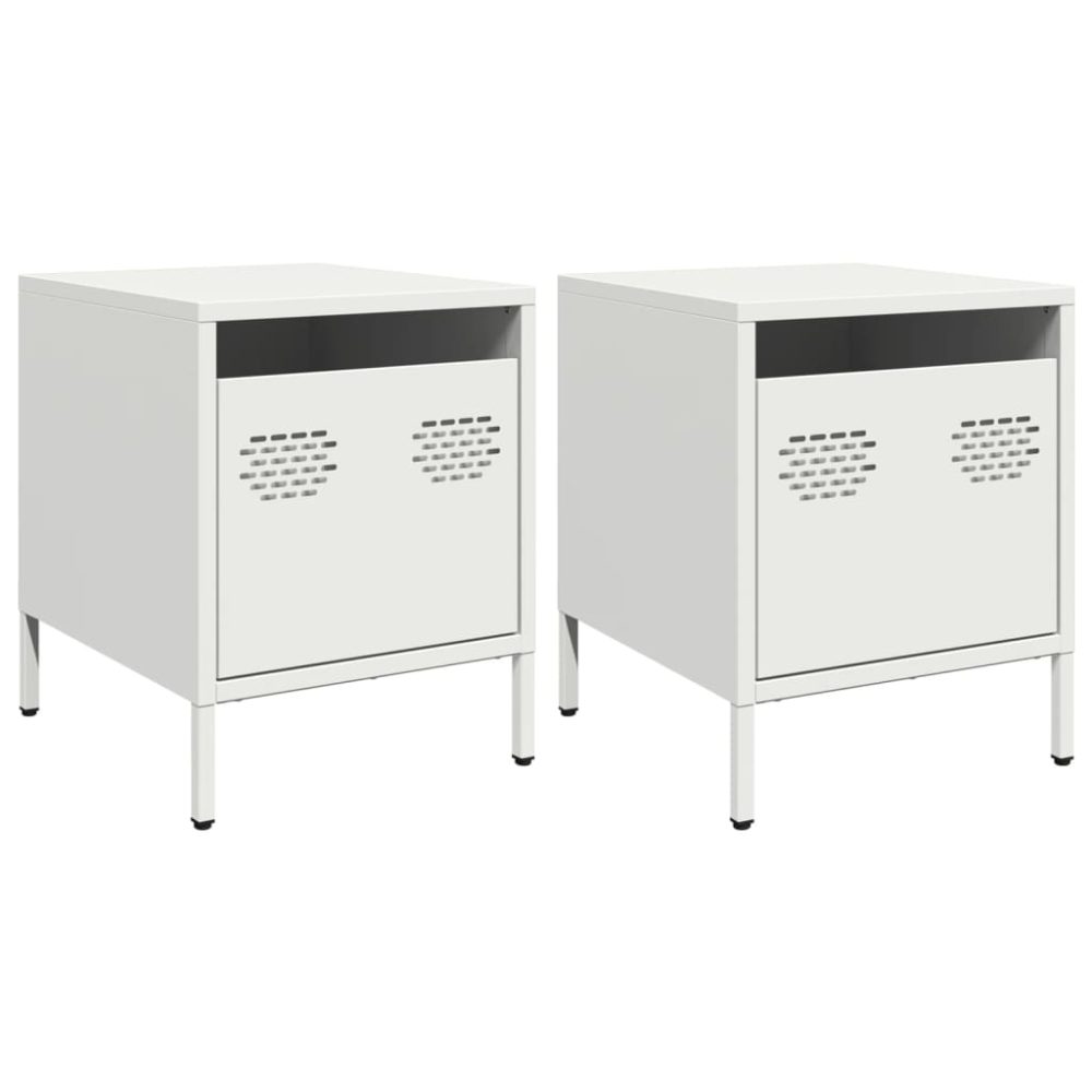vidaXL Tables de chevet 2 pcs blanc 35x39x43,5 cm acier – 2 pcs 5 cm