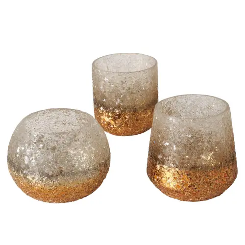 Photophore en verre Jaenna finition champagne et or rose - Ø 12 x H 10,5 cm
