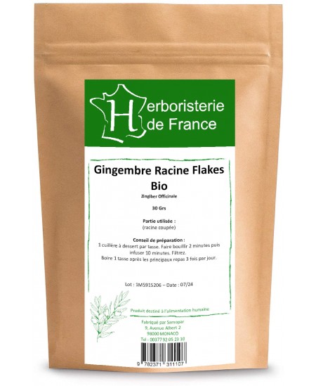 Herboristerie de France - Tisane Gingembre Racine Flakes Bio - 30 gr