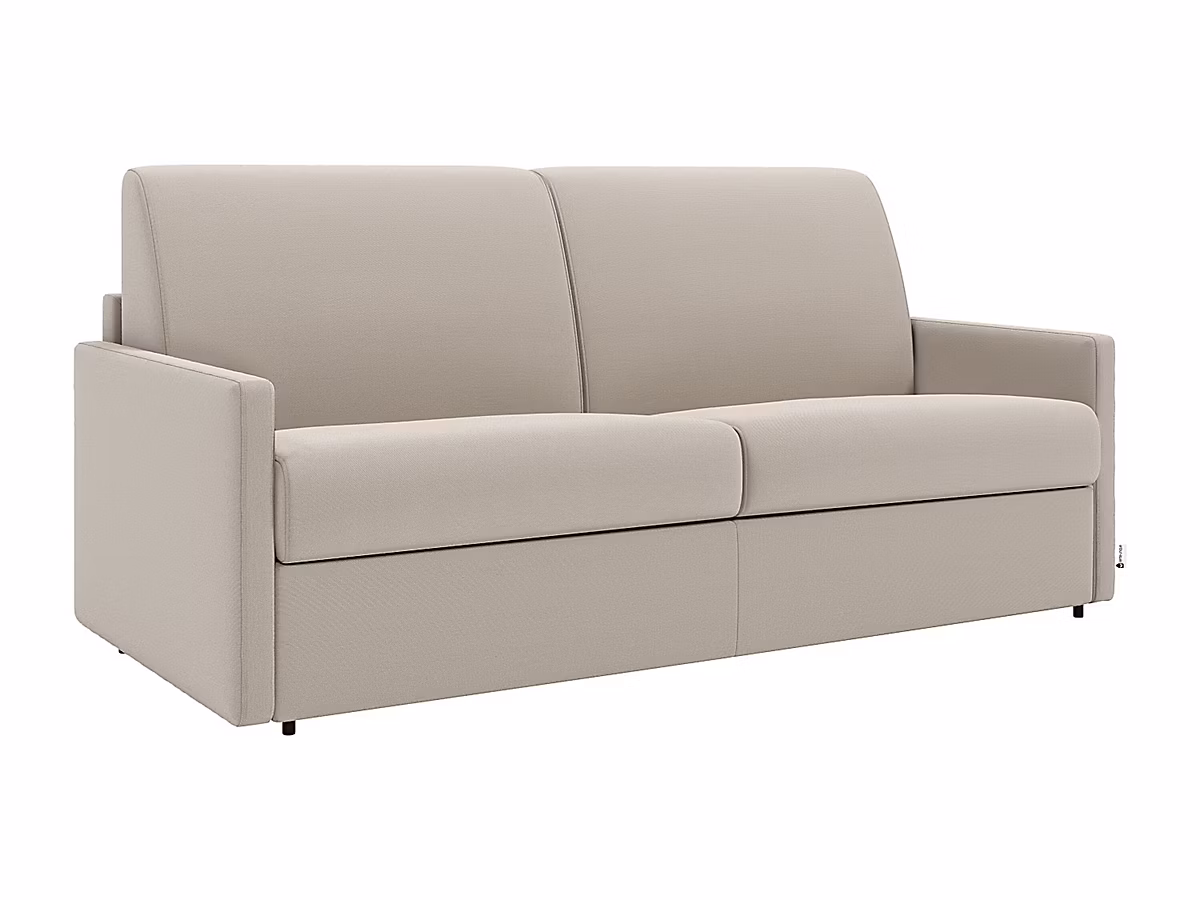 Canapé 4 places convertible express en tissu beige – Couchage à lattes larges 160 cm | Matelas 18 cm CALIFE