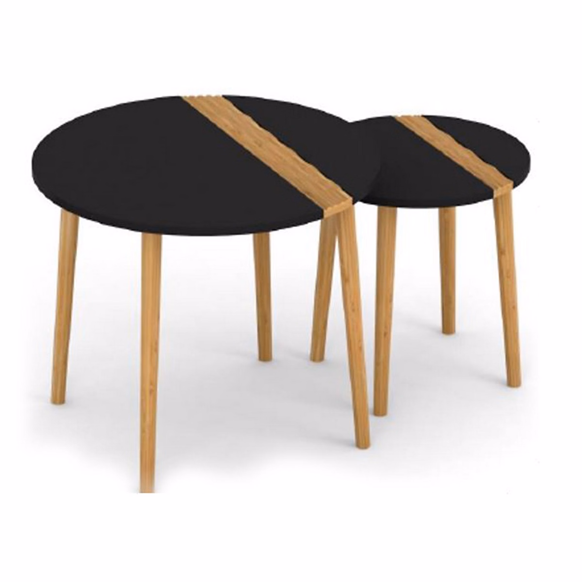 Duo de tables gigognes en bambou et MDF Relief | Table