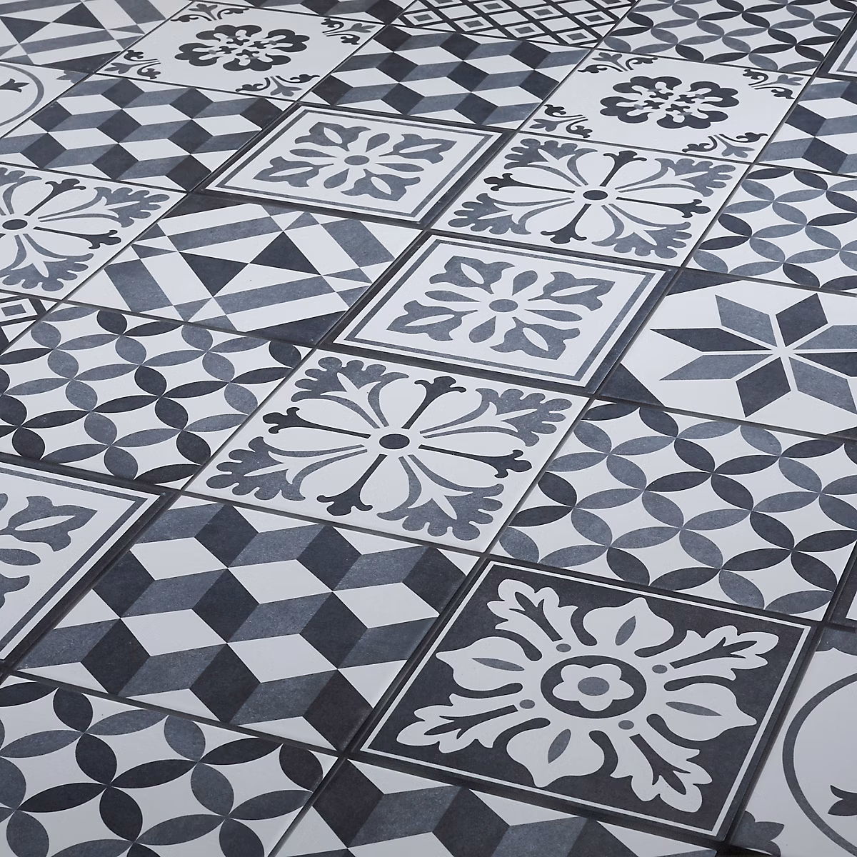 Carrelage sol et mur intérieur effet carreau de ciment tons gris L.20 x l.20 cm x ép.8 – 2 mm, Konkrete