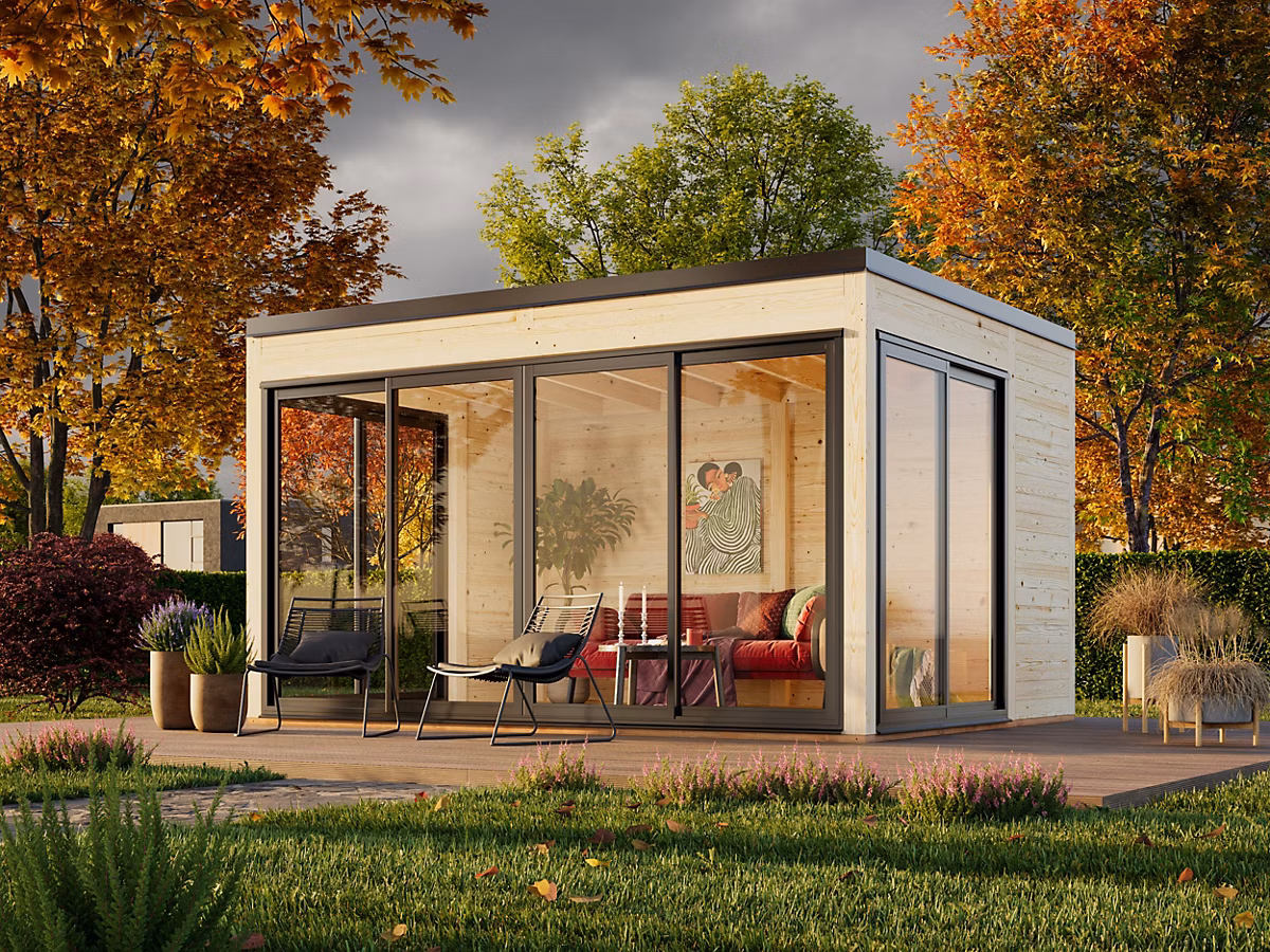 Abri de jardin en bois Serena 2 Palmako double vitrage surface extérieure totale 13.4m² – Réf. TTZRWNFQM1438275347