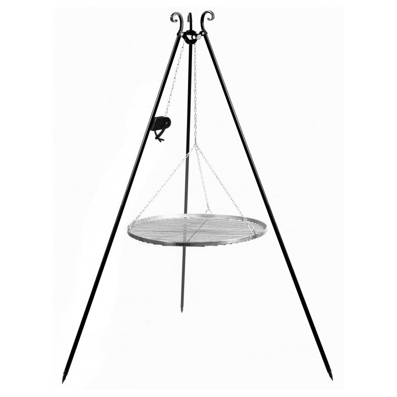 Gril trépied 180 cm avec moulinet et grille 50 cm inox
