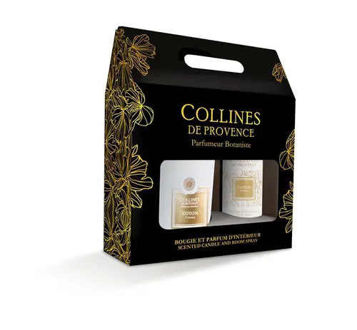 Coffret bougie et parfum intérieur senteur coton Collines de Provence - 180 g + 100 ml