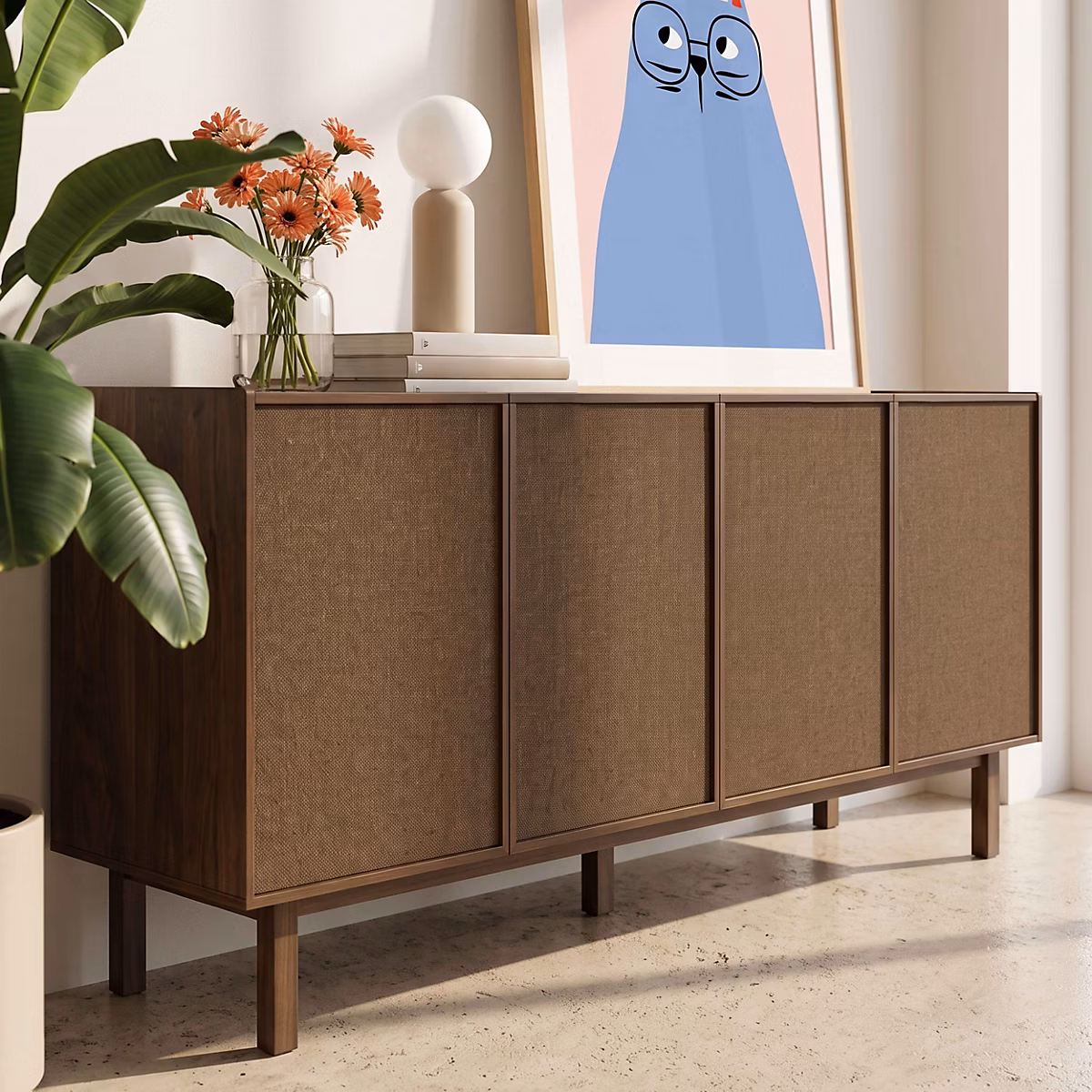 Meuble – Buffet effet bois 4 portes style scandinave 180 cm bois foncé Oviala