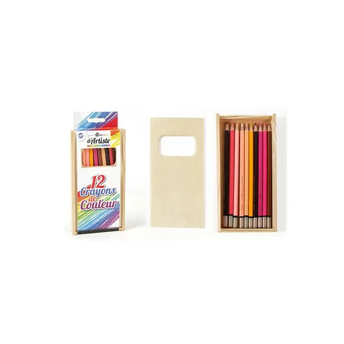 Boîte en bois de 12 crayons de couleur 19x10,5x2 cm
