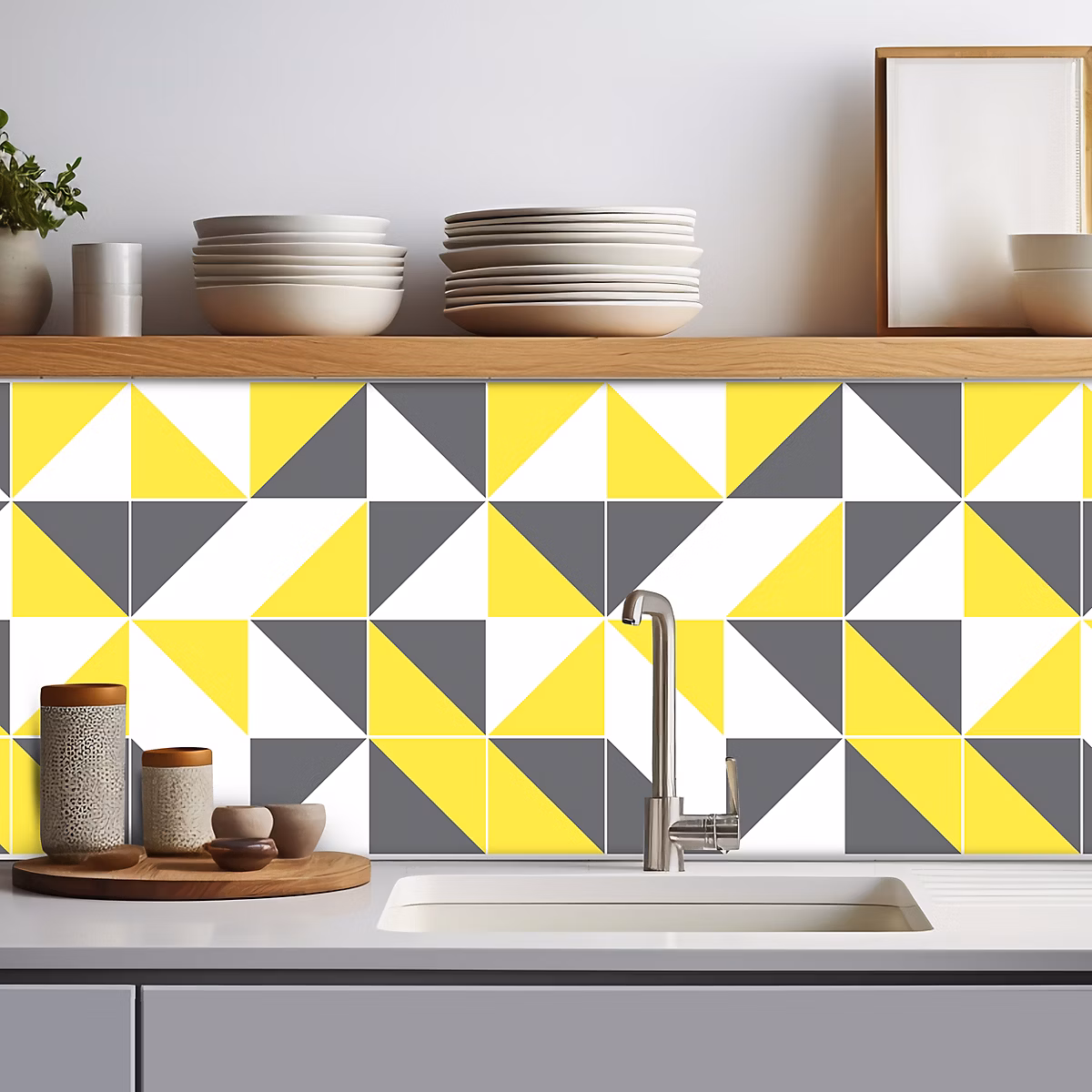 Crédence adhésive design jaune et gris – 60 × 200cm