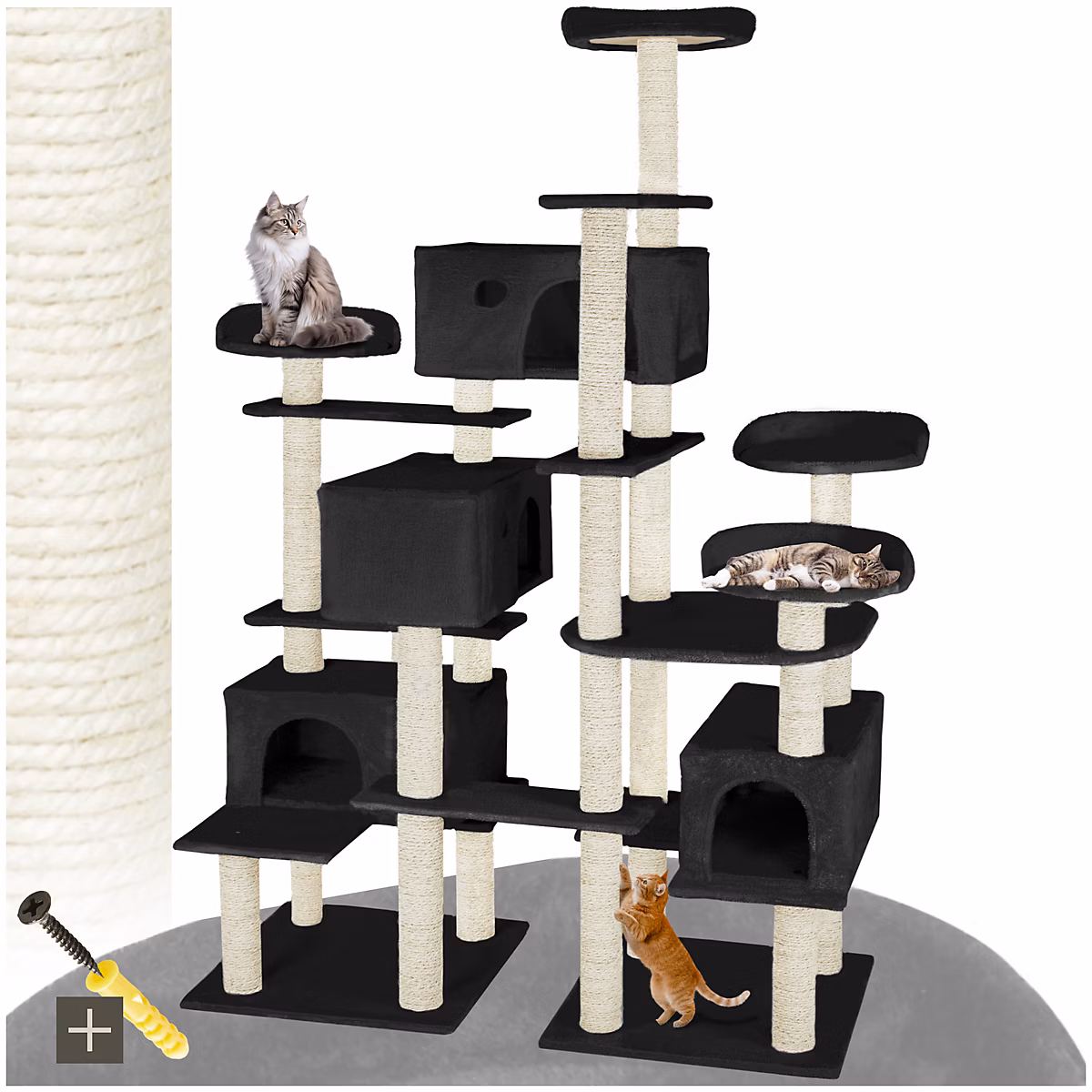 Arbre à chat 214 cm avec griffoir et plateforme d'escalade noir – Réf. GHFYDJKSB4222905907